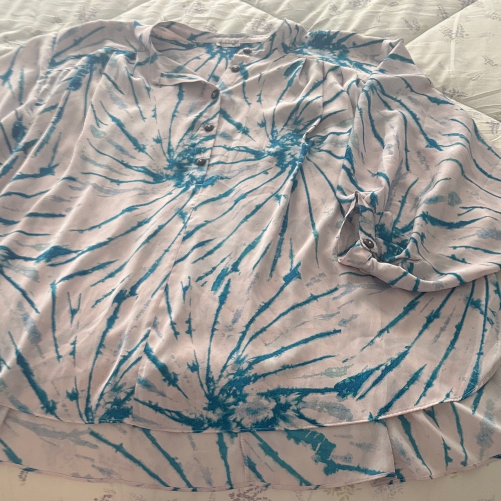 Free People Turquoise and Cream Patterned Blouse